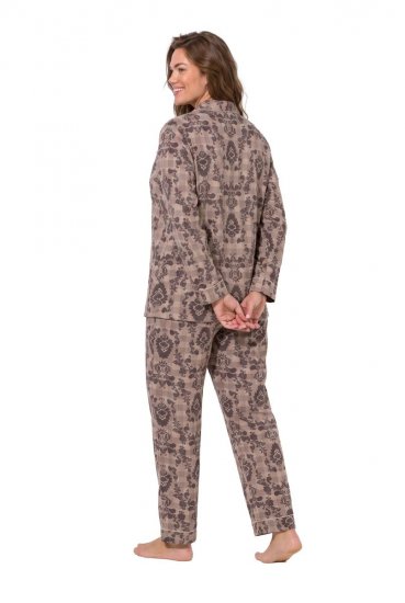Ulla Popken 852649 Mønstret pyjamas med skjortekrave Brun - Pyjama/Loungewear - 