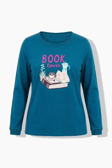Ulla Popken 852710 Langærmet hjemmesweater Petrol - Pyjama/Loungewear - 
