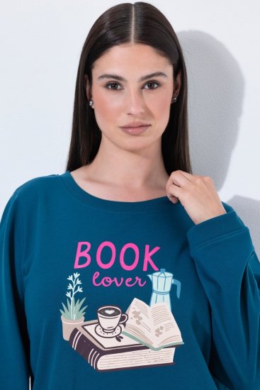 Ulla Popken 852710 Langærmet hjemmesweater Petrol - Pyjama/Loungewear - 