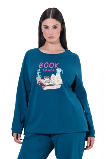 Ulla Popken 852710 Langærmet hjemmesweater Petrol - Pyjama/Loungewear - 