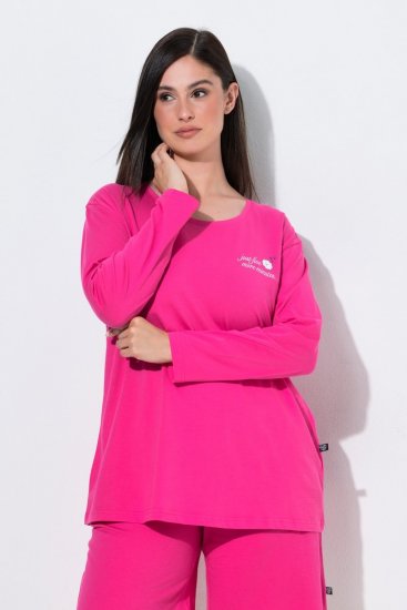 Ulla Popken 852747 Langærmet pyjamasoverdel Rosa - Pyjama/Loungewear - 