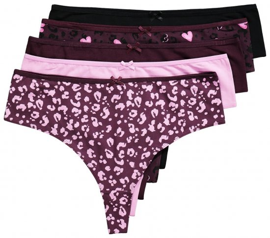 Ulla Popken 852758 Mønstrede stringtrusser 5-pak Blomme - Trusser - 
