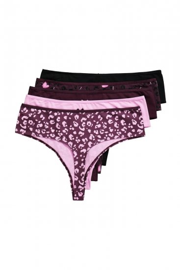 Ulla Popken 852758 Mønstrede stringtrusser 5-pak Blomme - Trusser - 