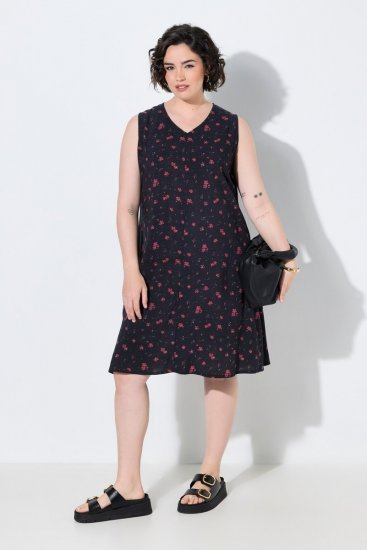 Ulla Popken 852824 Blomstret kjole Sort - Sommerkjoler - Sommerkjoler i store størrelser