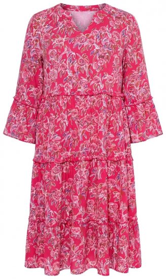 Ulla Popken 852841 Blomstret kjole med flæser Magenta - Midikjoler - Midikjoler i store størrelser