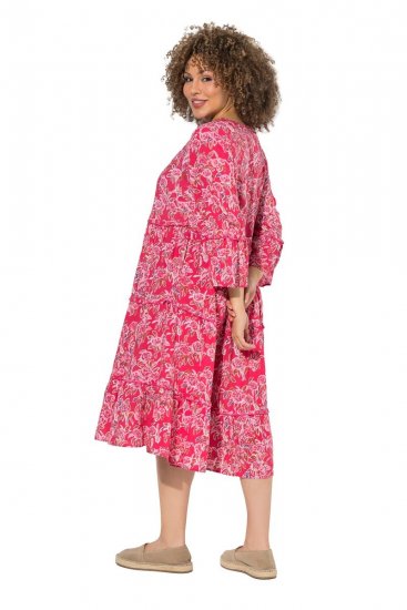 Ulla Popken 852841 Blomstret kjole med flæser Magenta - Midikjoler - Midikjoler i store størrelser