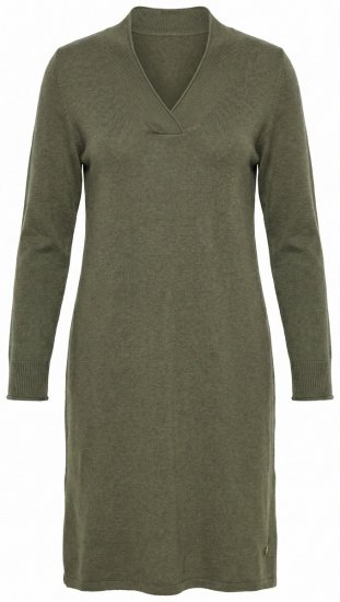 Ulla Popken 853077 Langærmet strikket kjole med V-hals Khaki - Strikkjoler - 