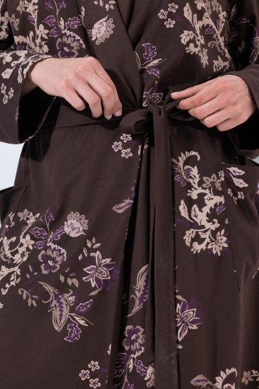 Ulla Popken 853204 Blomstret morgenkåbe Brun - Morgenkåber & badekåber - 