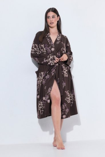 Ulla Popken 853204 Blomstret morgenkåbe Brun - Morgenkåber & badekåber - 