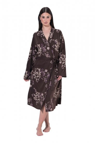 Ulla Popken 853204 Blomstret morgenkåbe Brun - Morgenkåber & badekåber - 