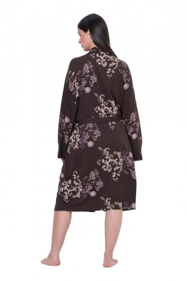 Ulla Popken 853204 Blomstret morgenkåbe Brun - Morgenkåber & badekåber - 