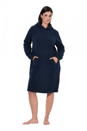Ulla Popken 853353 Hjemmekjole med hætte Mørkeblå - Pyjama/Loungewear - 