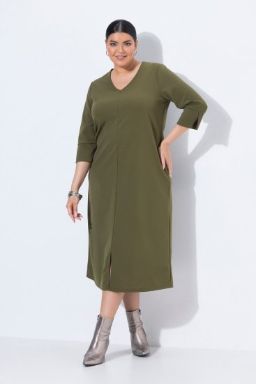 Ulla Popken 853510 Midikjole med lommer Khaki - Midikjoler - Midikjoler i store størrelser