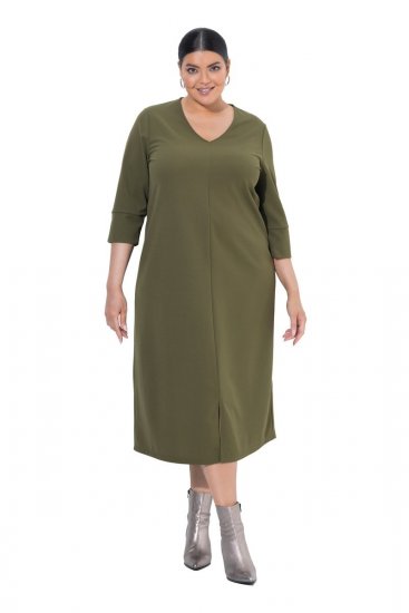 Ulla Popken 853510 Midikjole med lommer Khaki - Midikjoler - Midikjoler i store størrelser