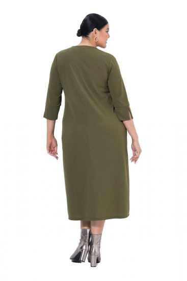Ulla Popken 853510 Midikjole med lommer Khaki - Midikjoler - Midikjoler i store størrelser