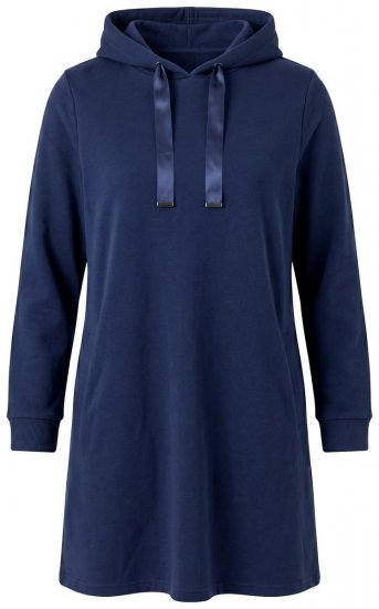 Ulla Popken 853652 Velourkjole med hætte Mørkeblå - Aftenkjoler - Festkjoler i plus size