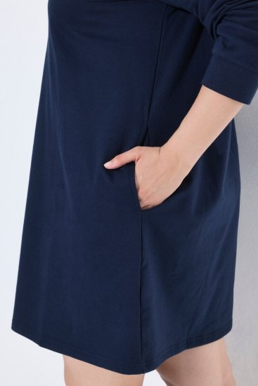 Ulla Popken 853652 Velourkjole med hætte Mørkeblå - Aftenkjoler - Festkjoler i plus size