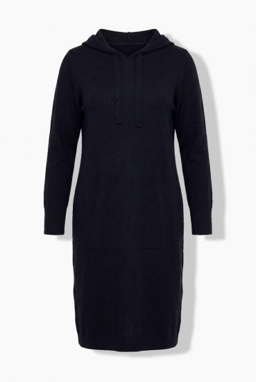 Ulla Popken 853669 Langærmet sweatkjole med hætte Mørkeblå - Sweatkjoler - 
