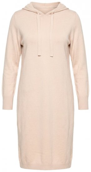 Ulla Popken 853669 Langærmet strikket kjole med hætte Beige - Midikjoler - Midikjoler i store størrelser