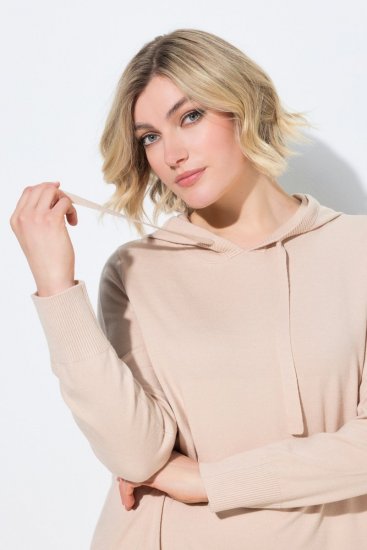 Ulla Popken 853669 Langærmet strikket kjole med hætte Beige - Midikjoler - Midikjoler i store størrelser