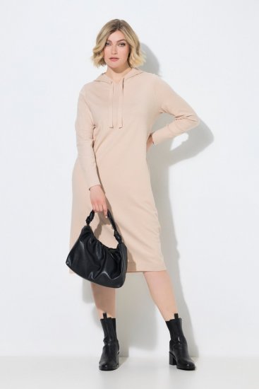 Ulla Popken 853669 Langærmet strikket kjole med hætte Beige - Midikjoler - Midikjoler i store størrelser
