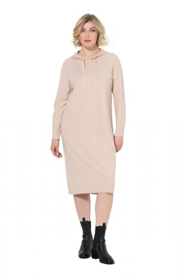 Ulla Popken 853669 Langærmet strikket kjole med hætte Beige - Midikjoler - Midikjoler i store størrelser
