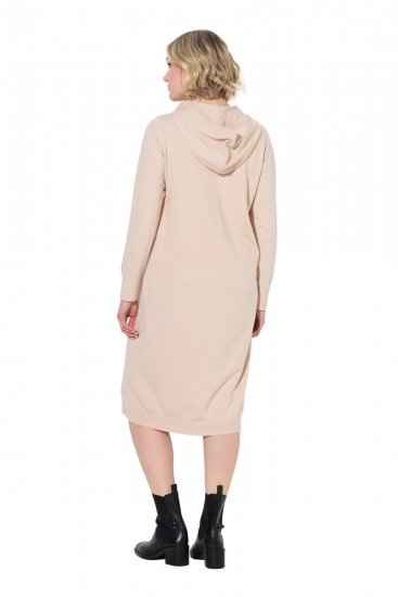 Ulla Popken 853669 Langærmet strikket kjole med hætte Beige - Midikjoler - Midikjoler i store størrelser