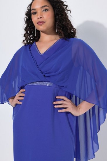Ulla Popken 853675 Chiffonkjole med 3/4-ærmer Blå - Aftenkjoler - Festkjoler i plus size