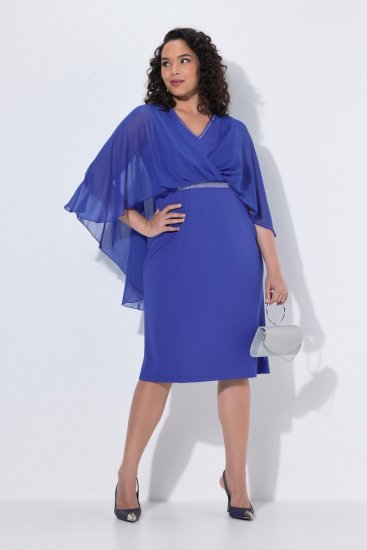 Ulla Popken 853675 Chiffonkjole med 3/4-ærmer Blå - Aftenkjoler - Festkjoler i plus size
