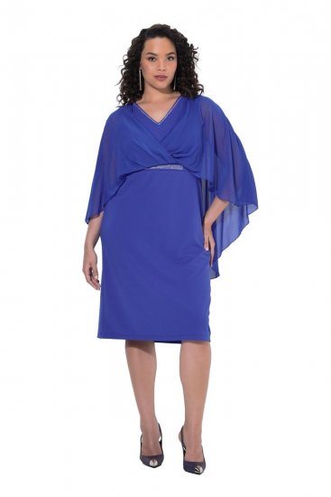 Ulla Popken 853675 Chiffonkjole med 3/4-ærmer Blå - Aftenkjoler - Festkjoler i plus size