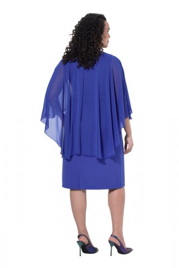 Ulla Popken 853675 Chiffonkjole med 3/4-ærmer Blå - Aftenkjoler - Festkjoler i plus size