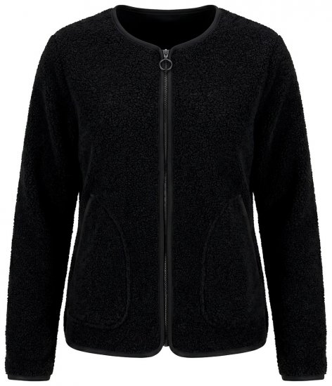 Ulla Popken 853685 Kort teddyjakke med kanter i læderlook Sort - Jakker - Dame jakker i store størrelser