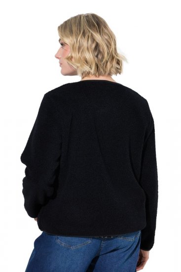 Ulla Popken 853685 Kort teddyjakke med kanter i læderlook Sort - Jakker - Dame jakker i store størrelser