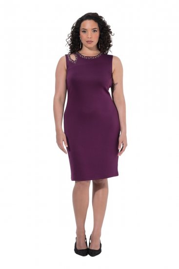 Ulla Popken 853766 Bodycon-kjole med similisten Blomme - Aftenkjoler - Festkjoler i plus size