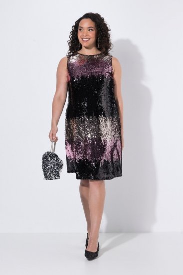Ulla Popken 853768 Stribet pailletkjole Sort - Aftenkjoler - Festkjoler i plus size
