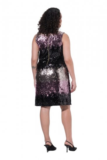 Ulla Popken 853768 Stribet pailletkjole Sort - Aftenkjoler - Festkjoler i plus size