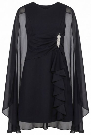 Ulla Popken 853774 Kjole med flæser Sort - Aftenkjoler - Festkjoler i plus size