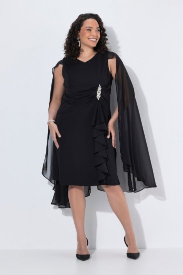 Ulla Popken 853774 Kjole med flæser Sort - Aftenkjoler - Festkjoler i plus size