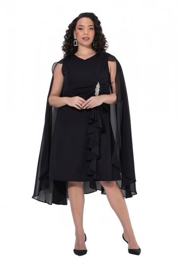 Ulla Popken 853774 Kjole med flæser Sort - Aftenkjoler - Festkjoler i plus size