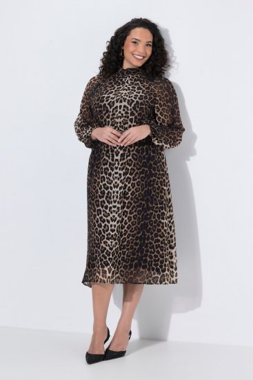 Ulla Popken 853788 Dyreprintet chiffonkjole Lysebrun - Maxikjoler - Maxikjoler i plus size