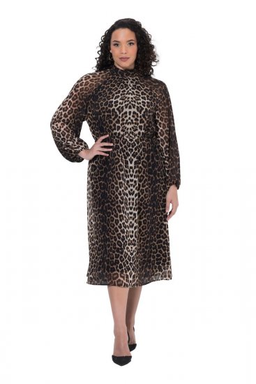 Ulla Popken 853788 Dyreprintet chiffonkjole Lysebrun - Maxikjoler - Maxikjoler i plus size
