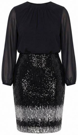 Ulla Popken 853810 Pailletkjole Sort - Aftenkjoler - Festkjoler i plus size