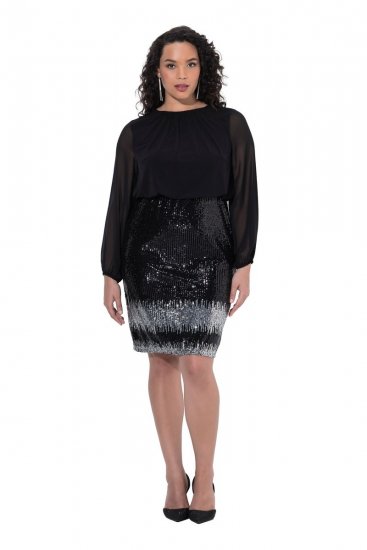 Ulla Popken 853810 Pailletkjole Sort - Aftenkjoler - Festkjoler i plus size