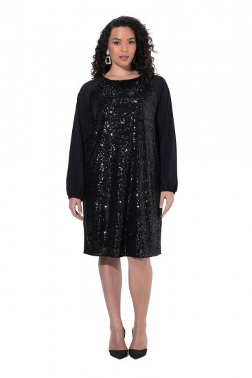 Ulla Popken 853871 Pailletkjole Sort - Aftenkjoler - Festkjoler i plus size