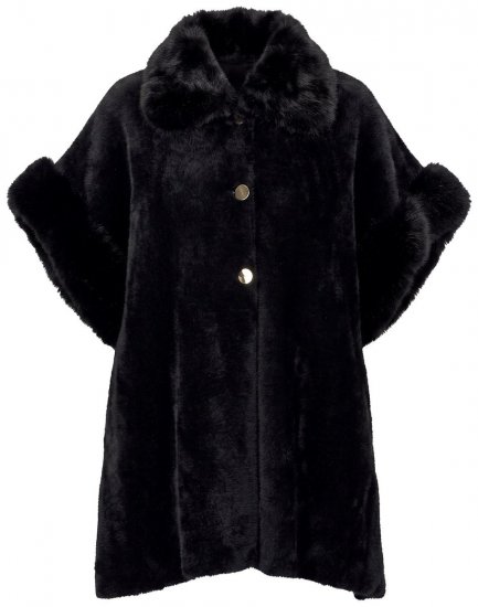 Ulla Popken 853886 Cape i kunstpels med 3/4-ærmer Sort - Ponchoer og capes -