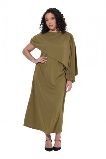 Ulla Popken 854048 Langærmet maxikjole Olivengrøn - Maxikjoler - Maxikjoler i plus size