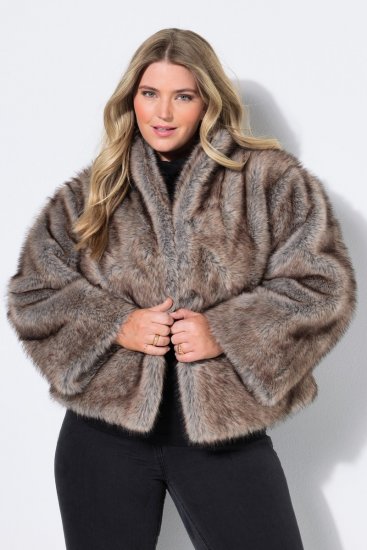 Ulla Popken 854617 Jakke i kunstpels Beige - Jakker - Dame jakker i store størrelser