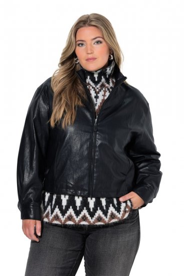 Ulla Popken 854795 Bikerjakke i kunstlæder Sort - Jakker - Dame jakker i store størrelser