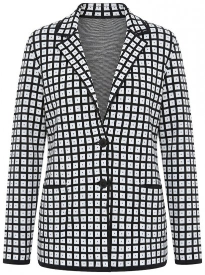 Ulla Popken 855173 Strikket ternet blazer Benhvid - Blazere - Blazere i plusstørrelser til kvinder