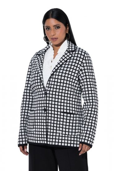 Ulla Popken 855173 Strikket ternet blazer Benhvid - Blazere - Blazere i plusstørrelser til kvinder
